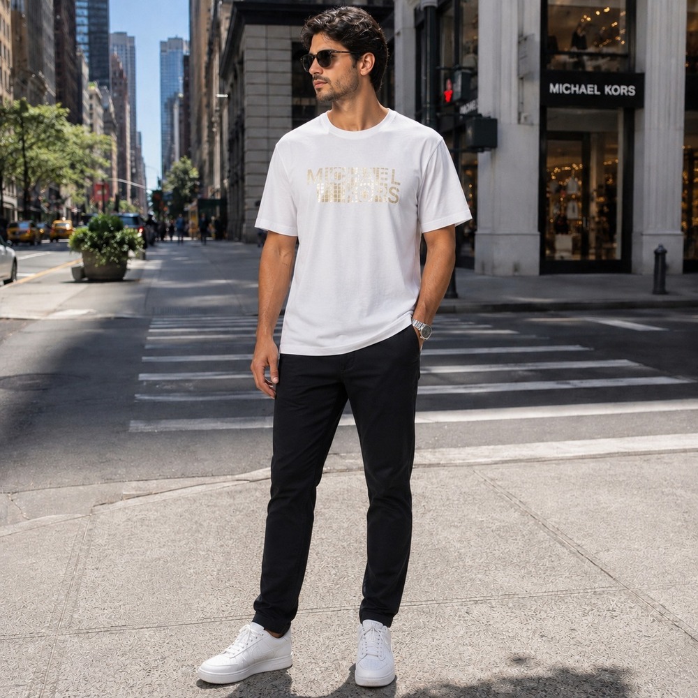 MICHAEL KORS Mens New T Shirt‎ XL White Short Sleeve Logo Graphic 100% Cotton